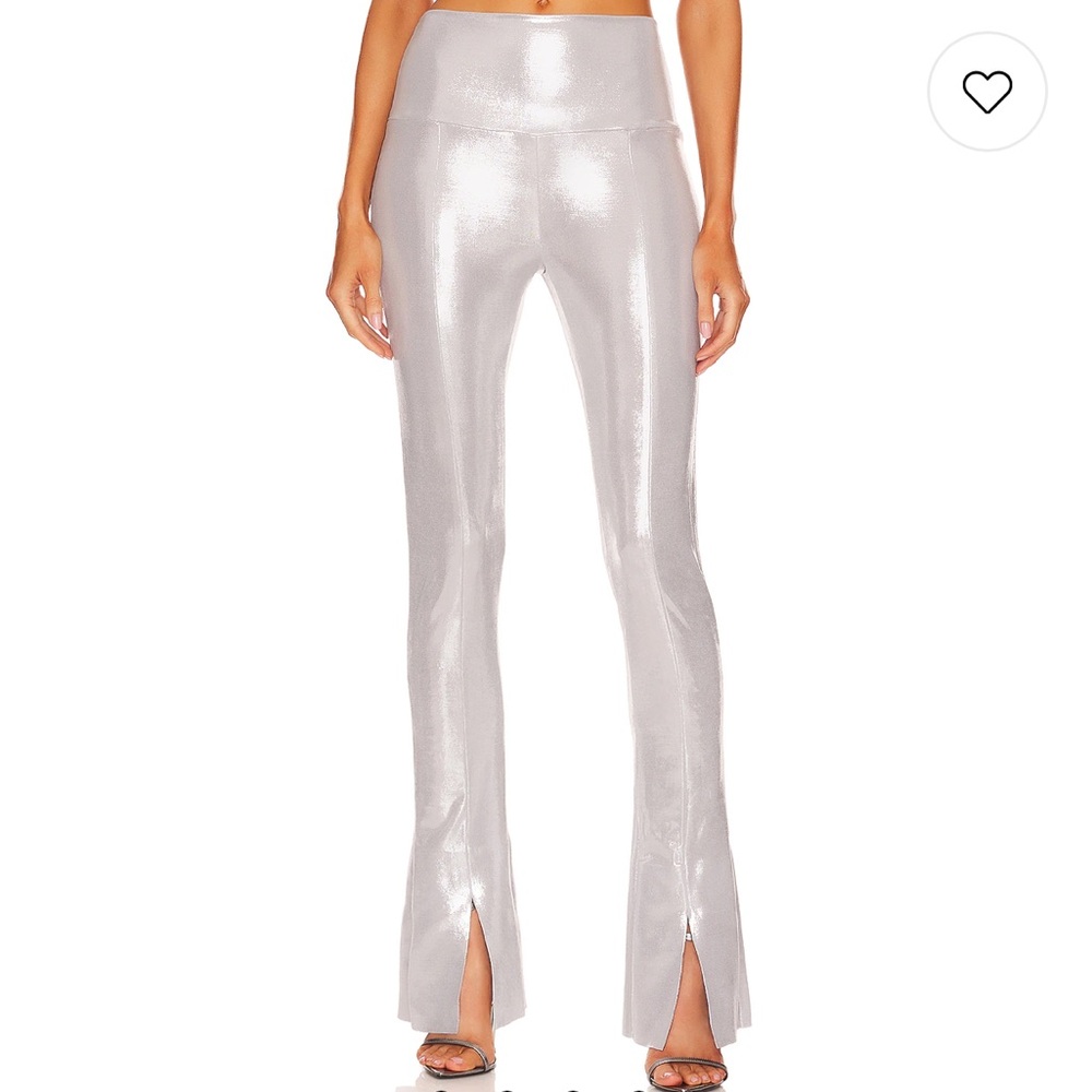Norma Kamali Size XL Shiny Silver Flared Leggings